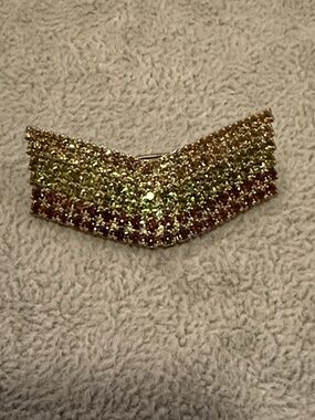 Vintage Waves of Orange Green Yellow Prong Set Rhinestone Silver Tone Brooch